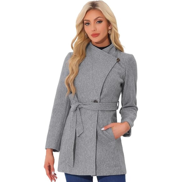 Versatile Women's Classic Grey Peacoat - Long Sleeve & Machine Washable
